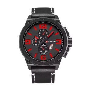 Reloj Curren 8230 - Cuero negro, esfera negra y roja