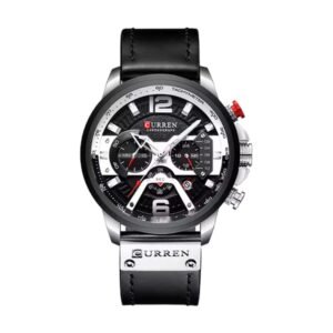 Reloj Curren 8329 - Cuero negro, esfera negra y plateada