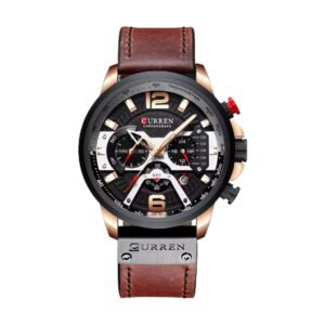 Reloj Curren 8329 - Cuero café, esfera negra y oro rosa