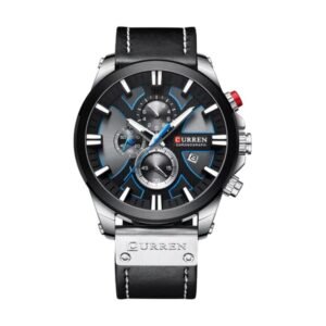 Reloj Curren 8346 - Cuero negro, esfera negra y plateada
