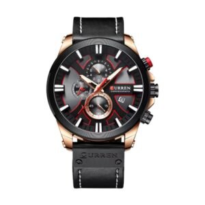 Reloj Curren 8346 - Cuero negro, esfera negra y roja