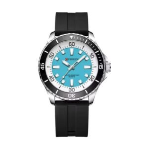 Reloj Curren 8448 - Correa negra, esfera celeste