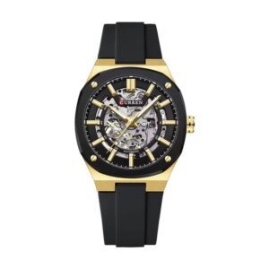 Reloj Curren 8485 Auto - Correa negra, caja dorada