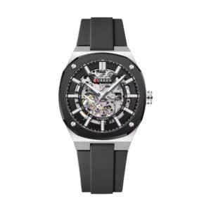 Reloj Curren 8485 Auto - Correa negra, caja plateada