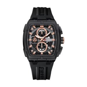 Reloj Curren 8488 - Correa negra, esfera negra y oro rosa