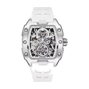 Reloj Megir 8602 Auto - Correa blanca, caja plateada