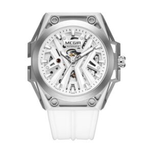 Reloj Megir 8603 Auto - Correa blanca, esfera blanca