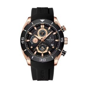 Reloj Naviforce 8038 - Correa negra, caja oro rosa