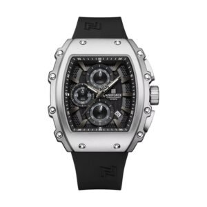 Reloj Naviforce 8070 - Correa negra, caja plateada