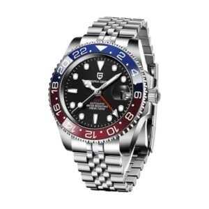 Reloj Pagani GMT Auto - Plateado, bisel azul y rojo