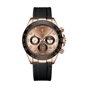 Reloj Poedagar 629 - Correa negra, esfera oro rosa
