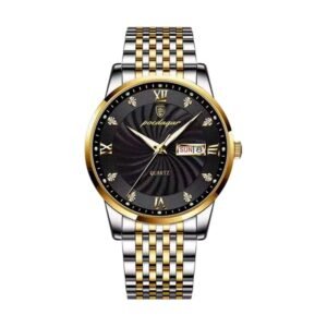 Reloj Poedagar 836 - Bicolor plateado y dorado, esfera negra