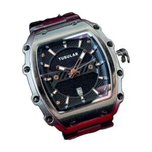 Reloj Tubular 5606 - Plateado, esfera negra y bisel oscuro